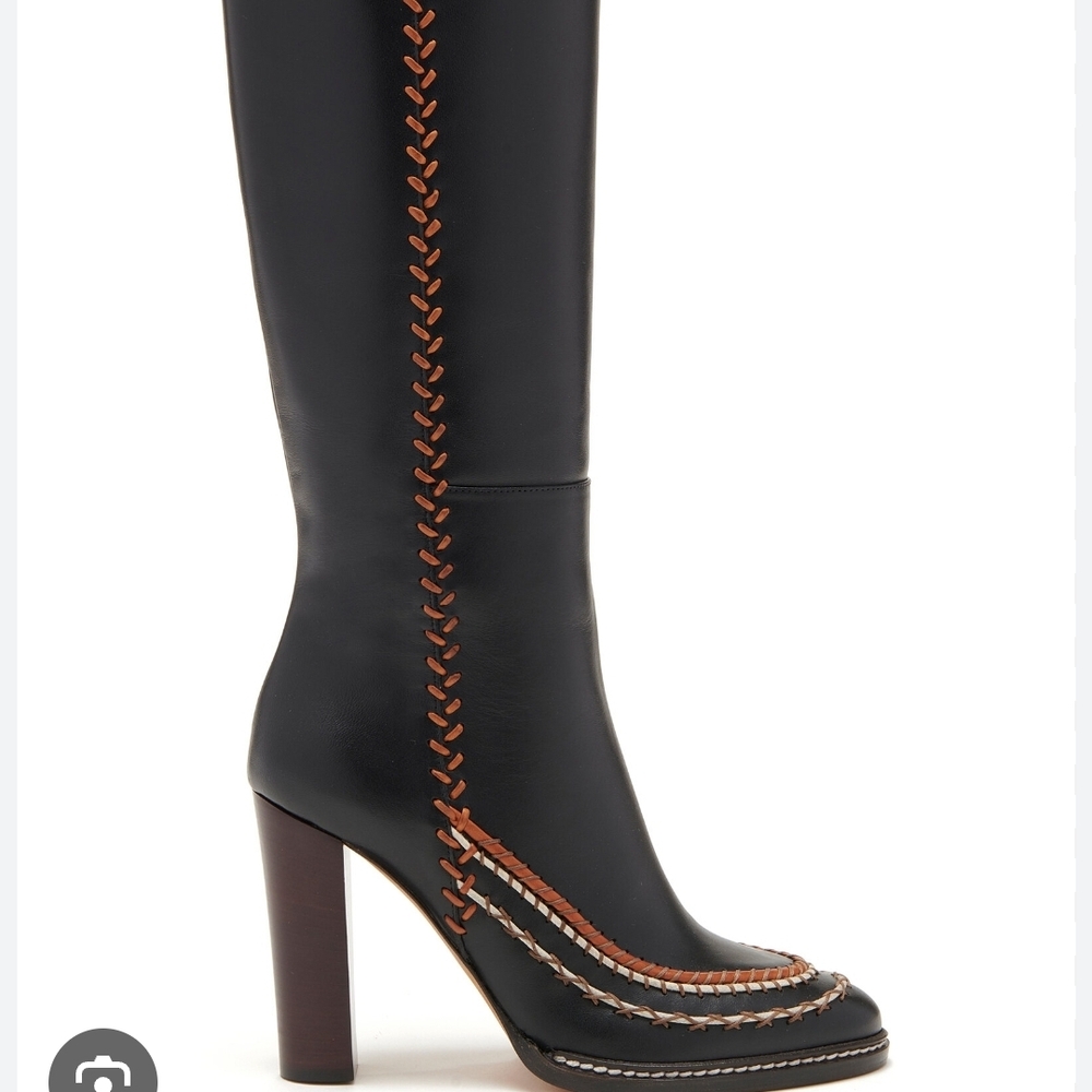 Ulla Johnson Arlette Black and Tan Heeled Leather Boots.